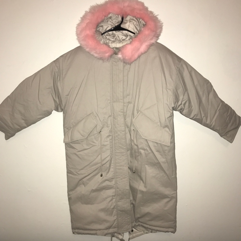 ASOS PETITE PARKA/PINK FAUX FUR HOOD (SIZE 4) NEW